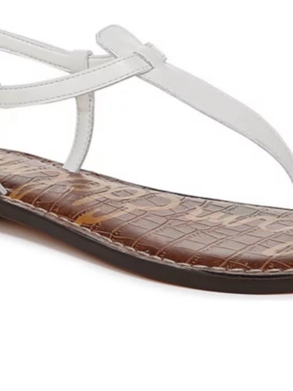 Sam Edelman White T-Strap Sandals with Brown Faux-Croc Footbed